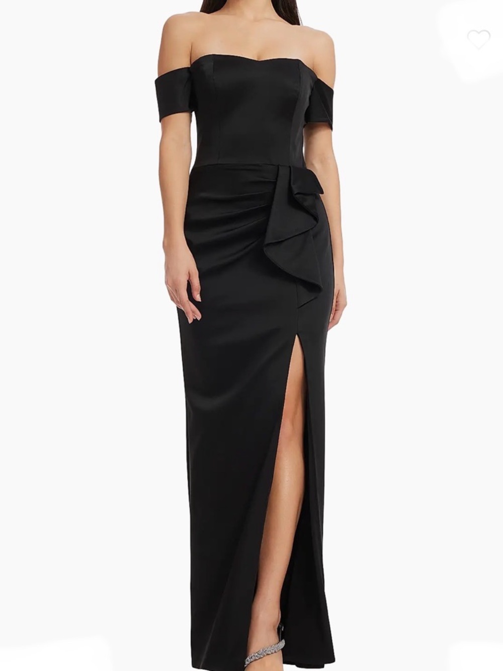 Dress The Population Off The Shoulder Gabrielle Stretch Satin Black Gown Size S